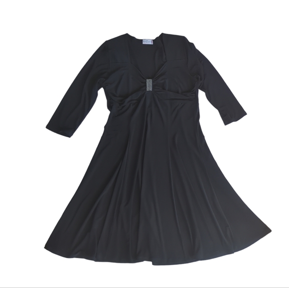 FunFash Empire Waist A-Line Midi Dress XL Black Faux Rhinestone Bling - Picture 1 of 13